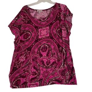 Roz & Ali‎ Woman 3X Pink Paisley Print Short Sleeve Tunic Top